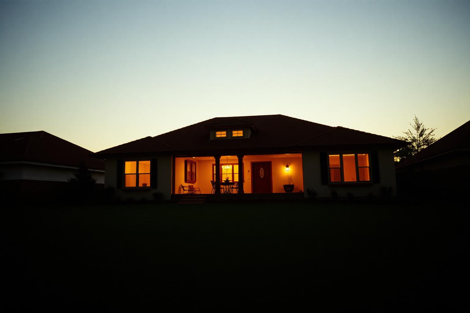A peaceful American home protected by Sentinel pest control at golden hour